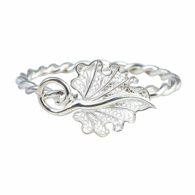 925 Ayar Gümüş Telkari Yaprak Kaşlı İki Telli Burma Bilezik - 2