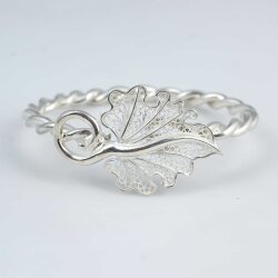 925 Ayar Gümüş Telkari Yaprak Kaşlı İki Telli Burma Bilezik - 3