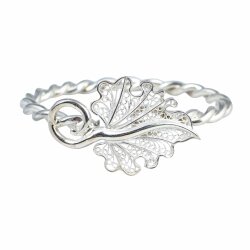 925 Ayar Gümüş Telkari Yaprak Kaşlı İki Telli Burma Bilezik - Nusrettaki (1)