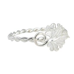 925 Ayar Gümüş Telkari Yaprak Kaşlı İki Telli Burma Bilezik - Nusrettaki