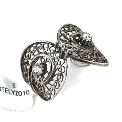 925 Ayar Gümüş Taşlı Telkari Yüzük - 2