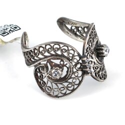 925 Ayar Gümüş Taşlı Telkari Yüzük - 3