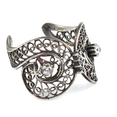 925 Ayar Gümüş Taşlı Telkari Yüzük - 4