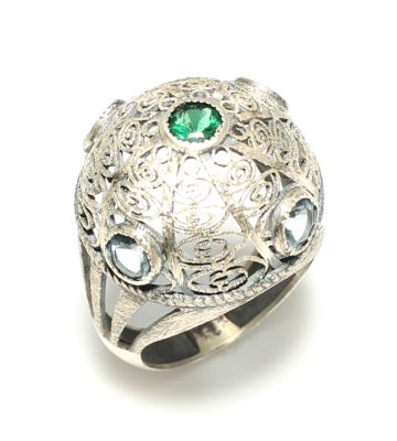 925 Ayar Gümüş Kubbe Model Taşlı Telkari Yüzük - 1