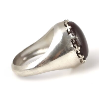 925 Ayar Gümüş Tırnaklı Sıkma Kehribar Taşlı Erkek Yüzük - 3