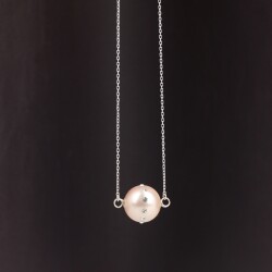 925 Ayar Gümüş 14 mm Toz Pembe Renkli Üzeri Zirkon Taşlı Kolye - Nusrettaki (1)