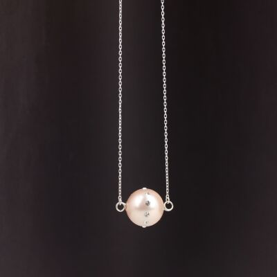 925 Ayar Gümüş 14 mm Toz Pembe Renkli Üzeri Zirkon Taşlı Kolye - 2