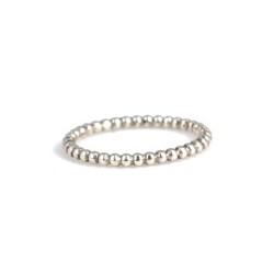 Sterling Silver Beaded Stylish Ring, White Gold Vermeil - Nusrettaki