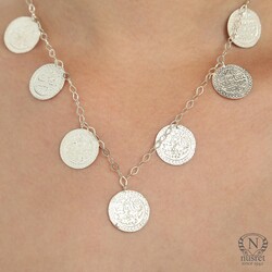 925 Silver Ottoman Sign & Coin Necklace - Nusrettaki