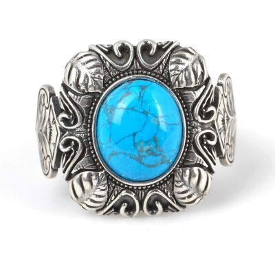 925 Ayar Gümüş Turkuaz Kare Kasa Erkek Yüzüğü - 2