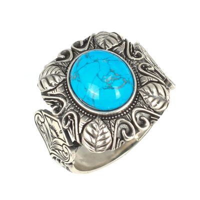 925 Ayar Gümüş Turkuaz Kare Kasa Erkek Yüzüğü - 1