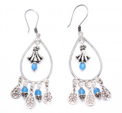 925 Silver Hoop Dangle Filigree Earrings with Turquoise - 2