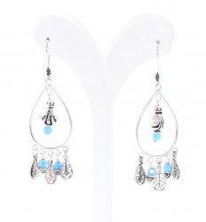 925 Silver Hoop Dangle Filigree Earrings with Turquoise - 3