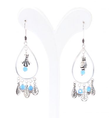 925 Silver Hoop Dangle Filigree Earrings with Turquoise - 3