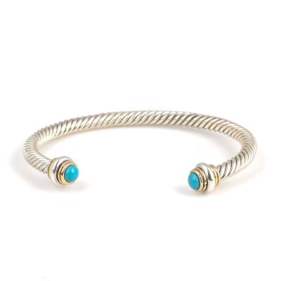 925 Ayar Gümüş Turkuaz Taşlı Burgu Kollu Erkek Bileziği - 2