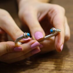 925 Ayar Gümüş Turkuaz Taşlı Burgu Kollu Erkek Bileziği - 3