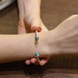 925 Ayar Gümüş Turkuaz Taşlı Burgu Kollu Erkek Bileziği - Nusrettaki