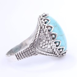 Silver Men's Ring with Turquoise - Nusrettaki (1)