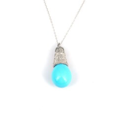 925 Ayar Gümüş Turkuaz Taşlı Huni Kolye - Nusrettaki