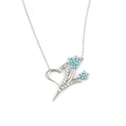 925 Ayar Gümüş Turkuaz Taşlı Kalp ve Lale Kolyesi - Nusrettaki (1)