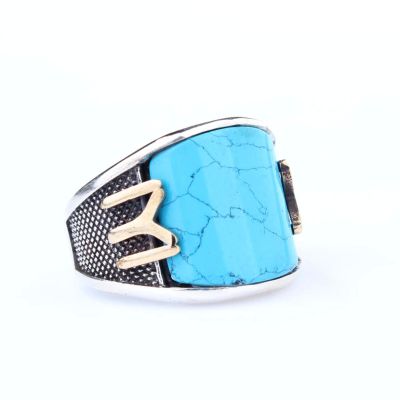 925 Sterling Silver IYI Design Men Ring with Turquoise - 2