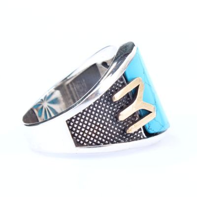 925 Sterling Silver IYI Design Men Ring with Turquoise - 3