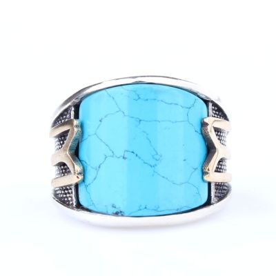 925 Sterling Silver IYI Design Men Ring with Turquoise - 5