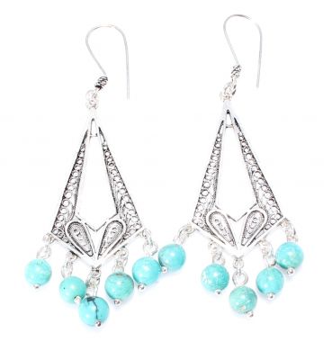925 Sterling Silver Arrow Design Dangle Filigree Earrings with Turquoise - 3