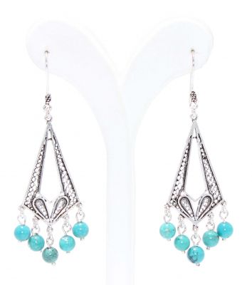 925 Sterling Silver Arrow Design Dangle Filigree Earrings with Turquoise - 2