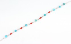 925 Ayar Gümüş Turkuaz ve Mercan Taşlı Halhal Bileklik - 3