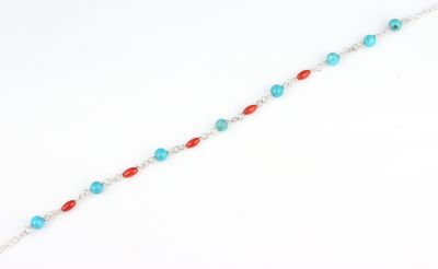 925 Ayar Gümüş Turkuaz ve Mercan Taşlı Halhal Bileklik - 3