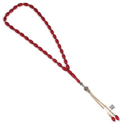 Turuncu Renk 925 Ayar Gümüş Sıkma Kehribar Tesbih - 3