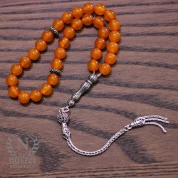 Silver Prayer Beads with Orange Color Tightening Amber - Nusrettaki