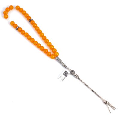 Silver Prayer Beads with Orange Color Tightening Amber - 3