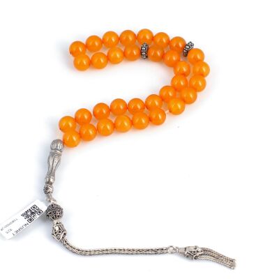 Silver Prayer Beads with Orange Color Tightening Amber - 4