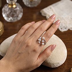 925 Ayar Gümüş Üç İncili, Zirkon Taşlı Yüzük - Nusrettaki