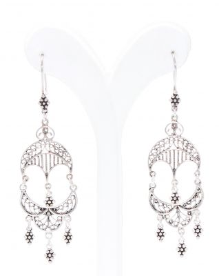 925 Silver Vintage Chandelier Filigree Earrings - 1