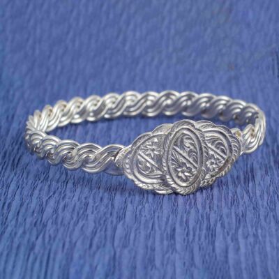 925 Ayar Gümüş Üç Tel Oval Kaşlı Burma Bilezik - 1