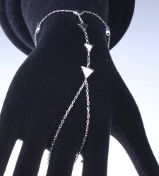 Sterling Silver Triangle Pieces Ring Bracelet, White Gold Vermeil - 3