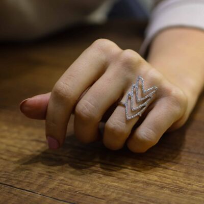 925 Ayar Gümüş Üçlü Mızrak Uçlu Yüzük - 3