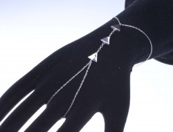 Sterling Silver Triple Triangle Ring to Wrist Bracelet, White Gold Vermeil - 4