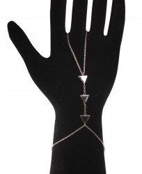 Sterling Silver Triple Triangle Ring to Wrist Bracelet, White Gold Vermeil - 9