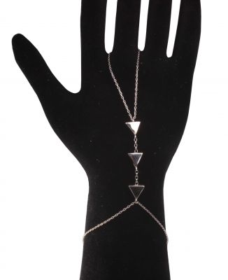 Sterling Silver Triple Triangle Ring to Wrist Bracelet, White Gold Vermeil - 9