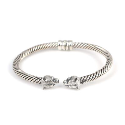 925 Ayar Gümüş Ufak Ayı Başı Yaylı Burgu Kol Erkek Bileziği - 2