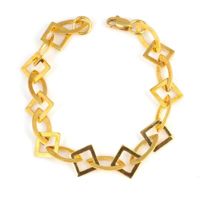 925 Ayar Gümüş Ufak Elips Ve Kare Parçalı Bileklik - 1