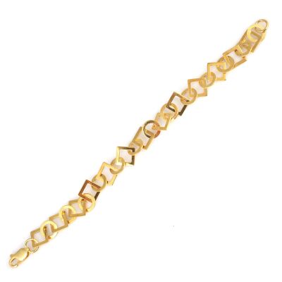 925 Ayar Gümüş Ufak Kare Ve Yuvarlak Model Bileklik, Sarı - 2