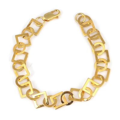 925 Ayar Gümüş Ufak Kare Ve Yuvarlak Model Bileklik, Sarı - 1