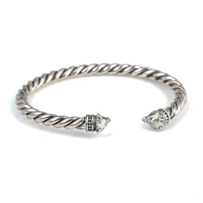 925 Ayar Gümüş Ufak Kurt Başı Burgu Kol Erkek Bileziği - 3