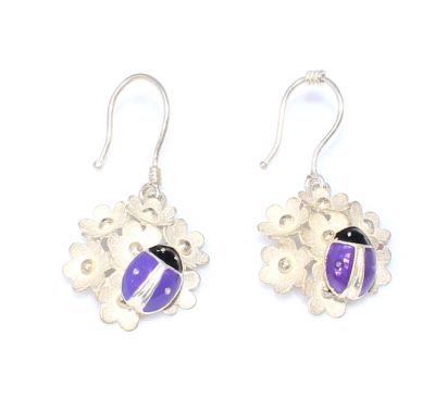 925 Silver Tiny Flower& LadyBug Dangle Earrings - 5