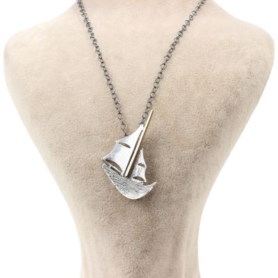 925 Ayar Gümüş Umuda Açılan Yelkenler Elişi Broş Kolye - 5